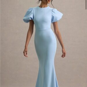 Chic Light Blue Puff Sleeve Maxi Dress club london dress NEVER WORN